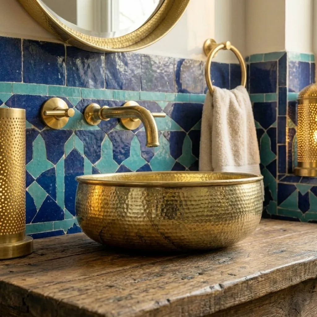 Round Hammered Brass Vessel Sink for Bathroom Vanity