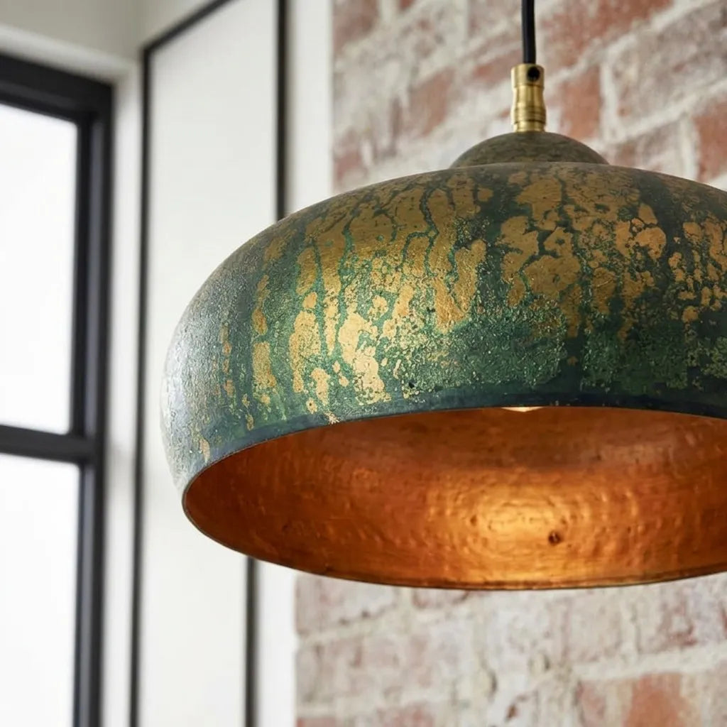 Handmade Verdigris Copper Pendant Lamp for Kitchen Island