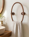 Aged Copper Oval Towel Holder for Rustic Bathroom Walls