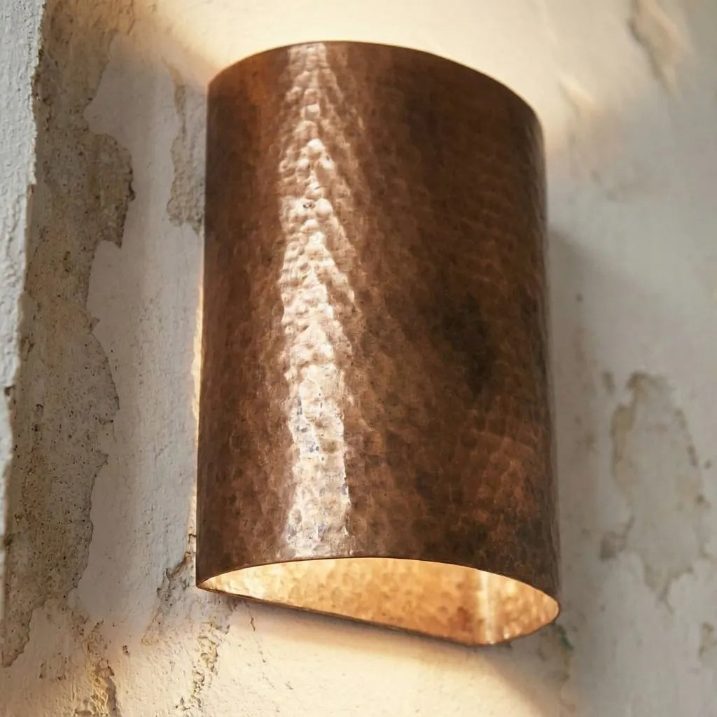 Handmade Hammered Copper Cylinder Wall Sconce – Rustic Up & Down Light