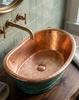 Green Patina Copper Vessel Sink – Rustic Oval Vanity Basin