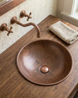 Rustic Hammered Copper Vessel Sink – Round Vanity Bowl