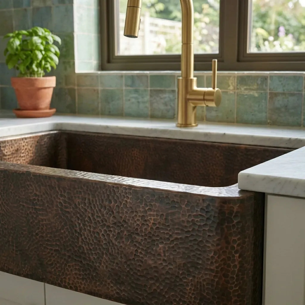 Dark Hammered Copper Farmhouse Apron Kitchen Sink