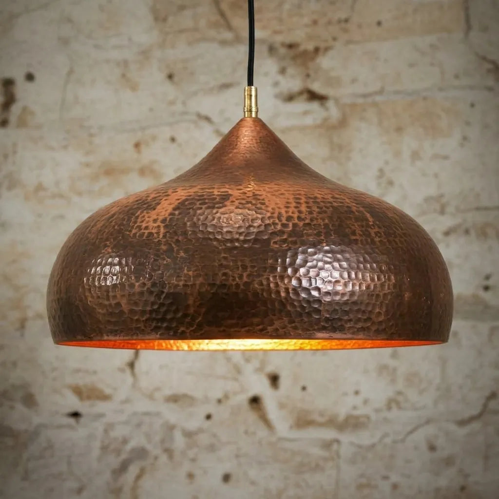 Handcrafted Hammered Copper Dome Pendant Light for Farmhouse Kitchen