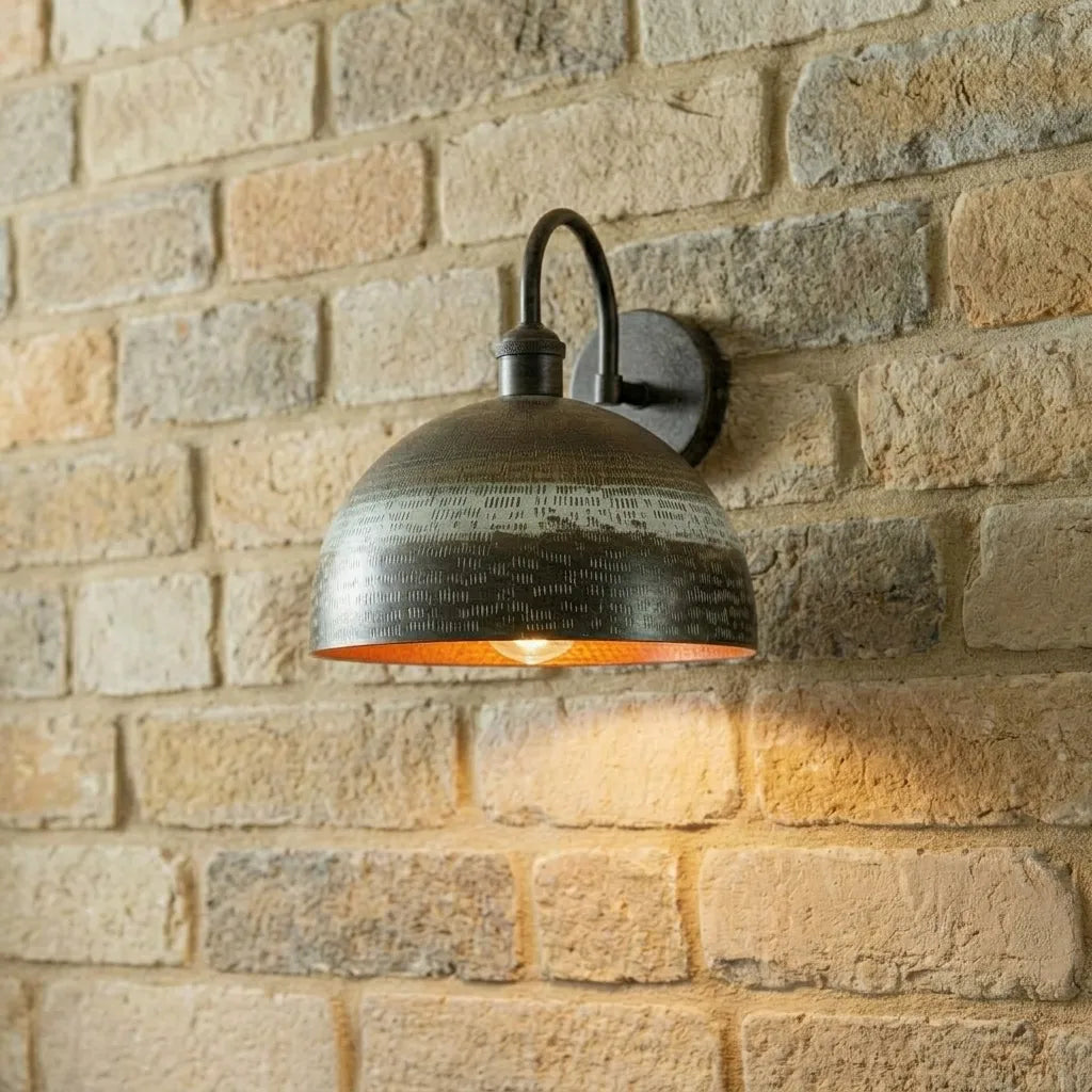 Handmade Aged Copper Dome Wall Sconce – Rustic Farmhouse Outdoor Light