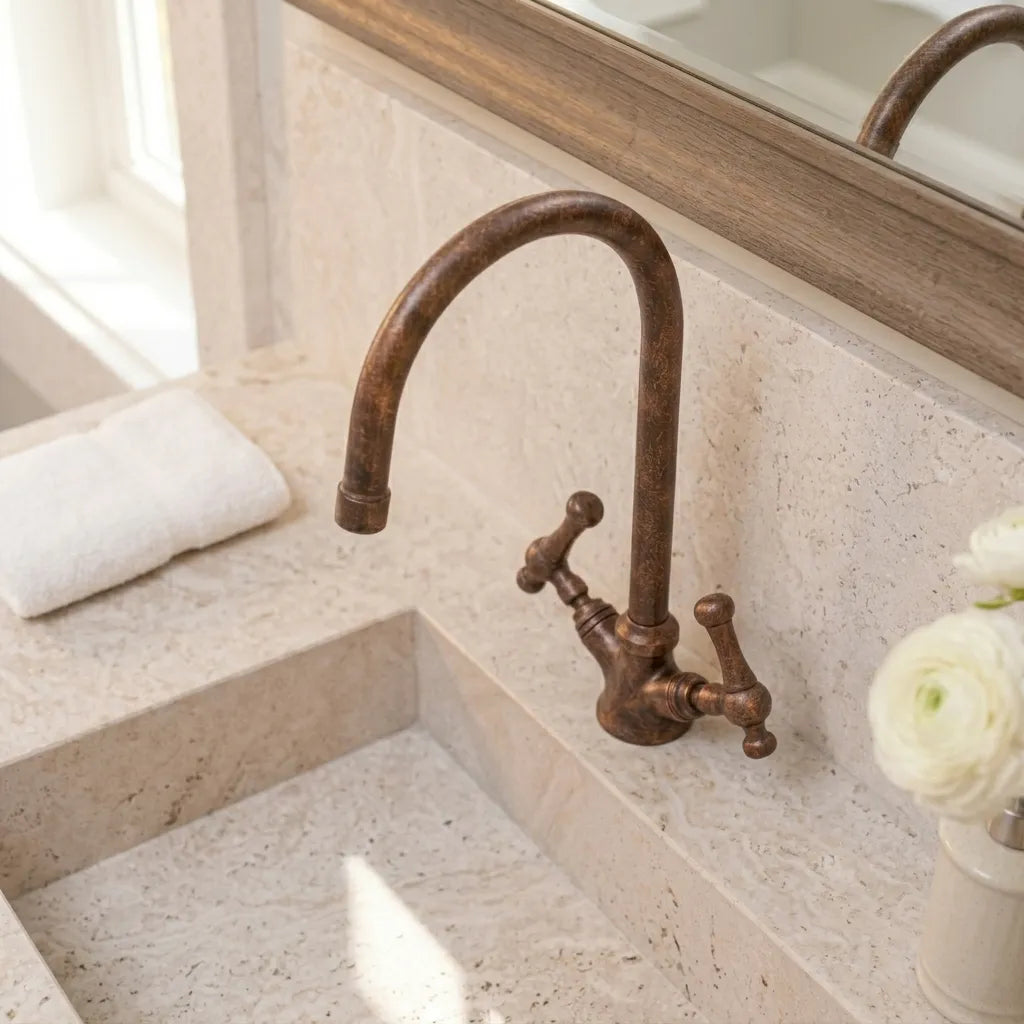 Handcrafted Oil Rubbed Bronze Bathroom Faucet with Cross Handles