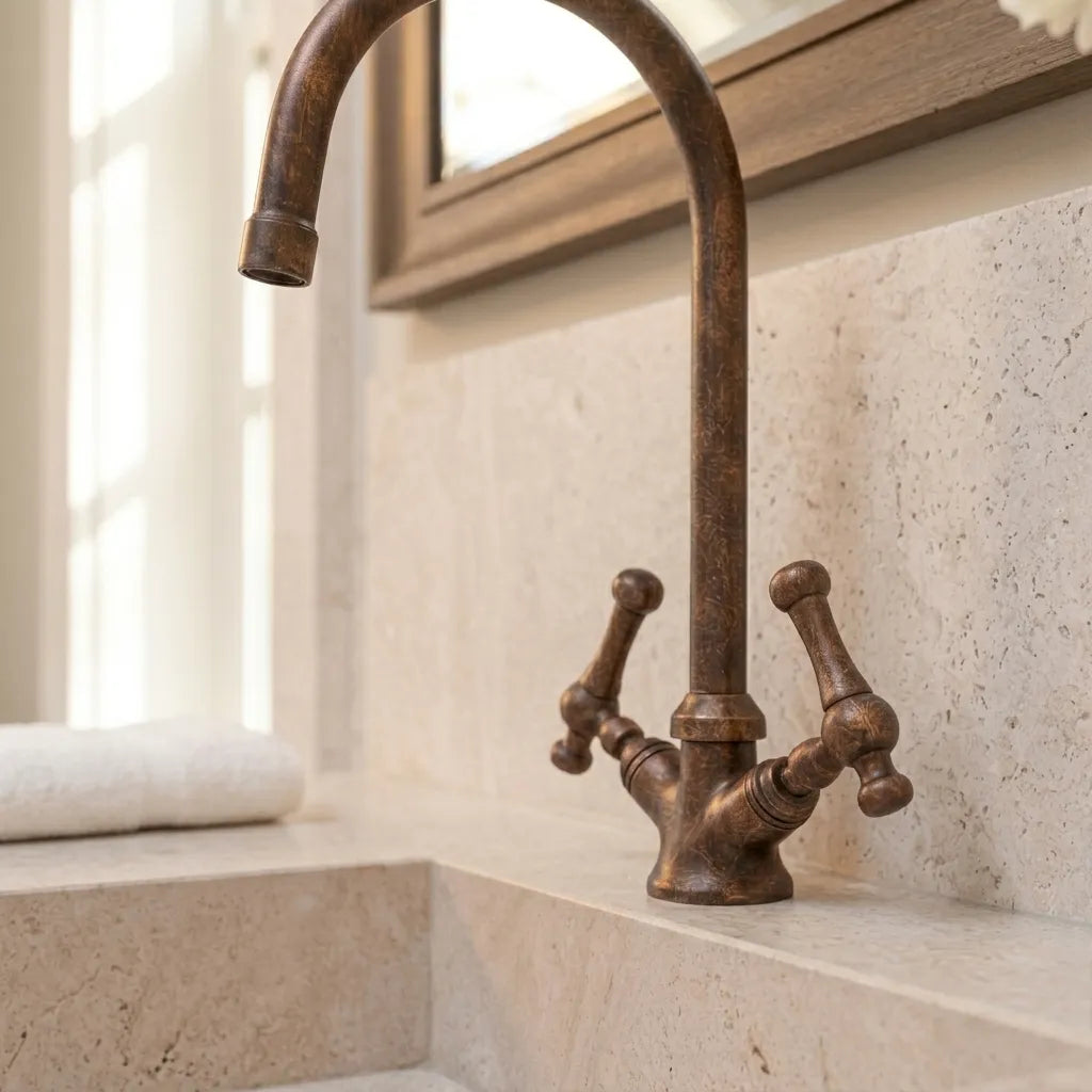 Handcrafted Oil Rubbed Bronze Bathroom Faucet with Cross Handles