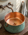 Verdigris Copper Bucket Sink with Hammered Vanity Bowl