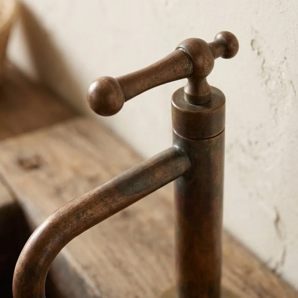 Aged Copper Vessel Sink Faucet – Rustic Single Hole Tap