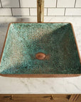 Handmade Oxidized Copper Vessel Sink – Square Hammered Bathroom Basin