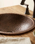 Hammered Copper Bathroom Sink Round Undermount Rustic Vanity Basin