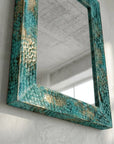 Turquoise Patina Copper Wall Mirror – Handmade Vanity Decor