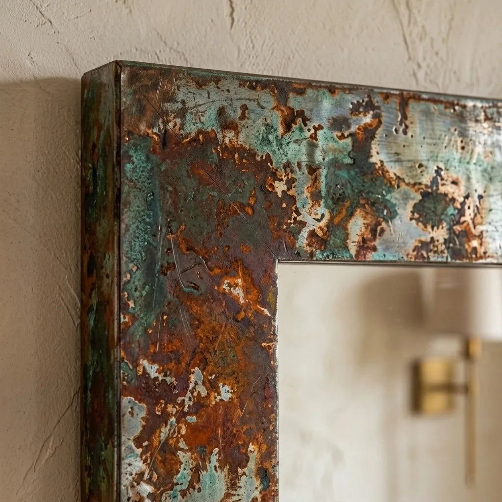 Oxidized Copper Wall Mirror – Rustic Verdigris Frame