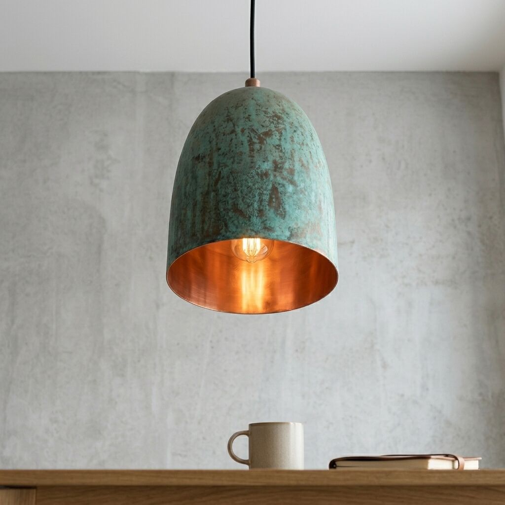 Handcrafted Verdigris Copper Bell Pendant Light for Rustic Interiors