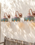 Verdigris Copper Flower Wall Sconce – Hammered Gooseneck Light