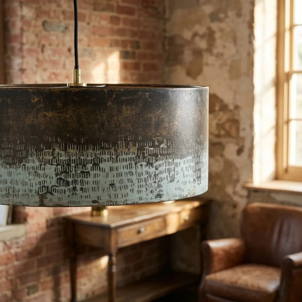 Handmade Oxidized Copper Drum Pendant Light for Kitchen Island