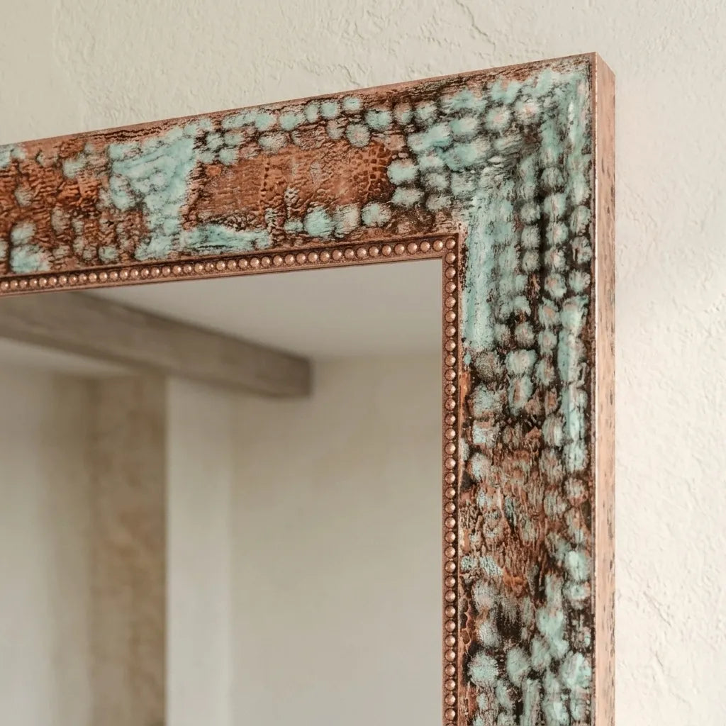 Verdigris Copper Wall Mirror – Artisan Patina Vanity Decor