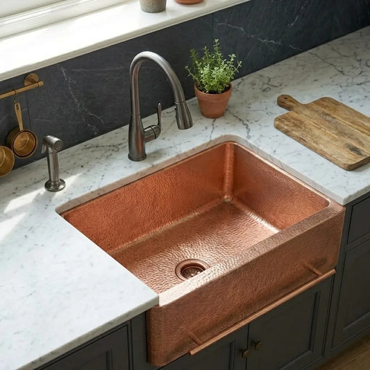 Copper Farmhouse Kitchen Sink with Front Towel Bar