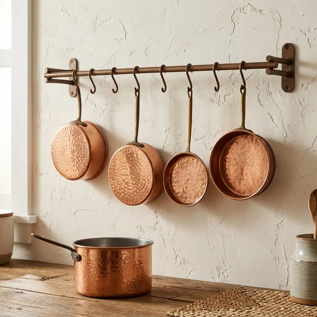 Handmade Copper Pot Rail with S Hooks – Farmhouse Wall Rack