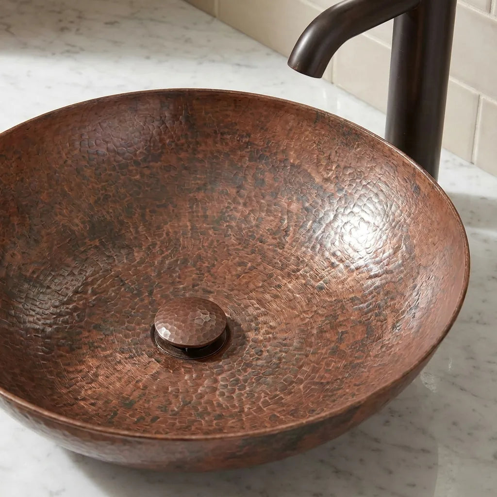 Handmade Hammered Copper Vessel Sink for Rustic Bathroom Vanity