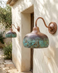 Verdigris Copper Gooseneck Wall Light – Hammered Dome Sconce