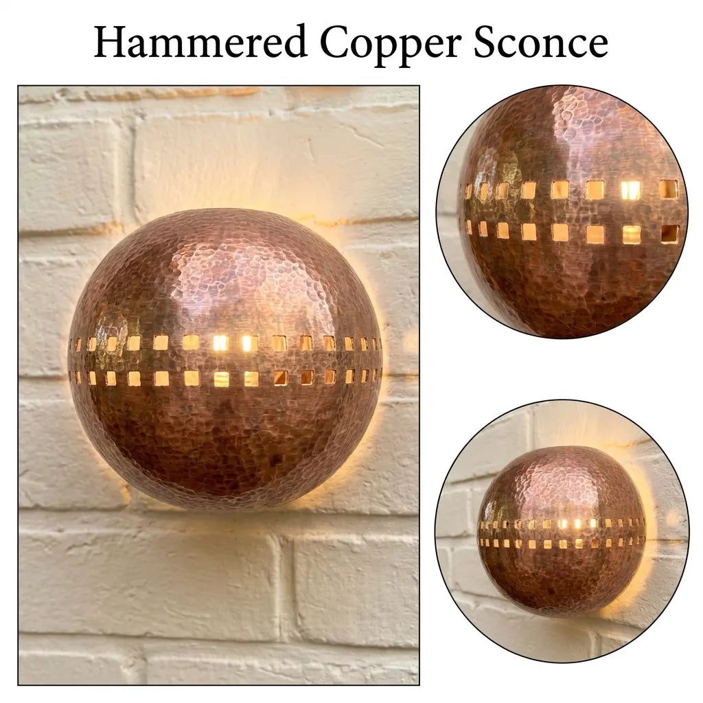 Handmade Hammered Copper Globe Wall Sconce with Artisan Cutouts