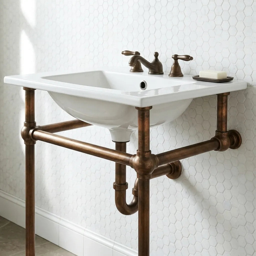 Aged Copper Console Sink Stand – Rustic Vanity Frame