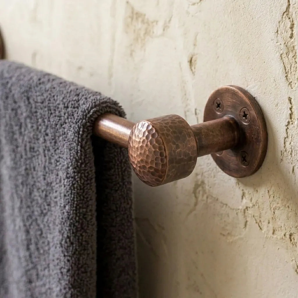 Handmade Aged Copper Towel Bar – Rustic Bathroom Rail