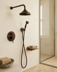 Aged Copper Rainfall Shower Set with Hand Sprayer