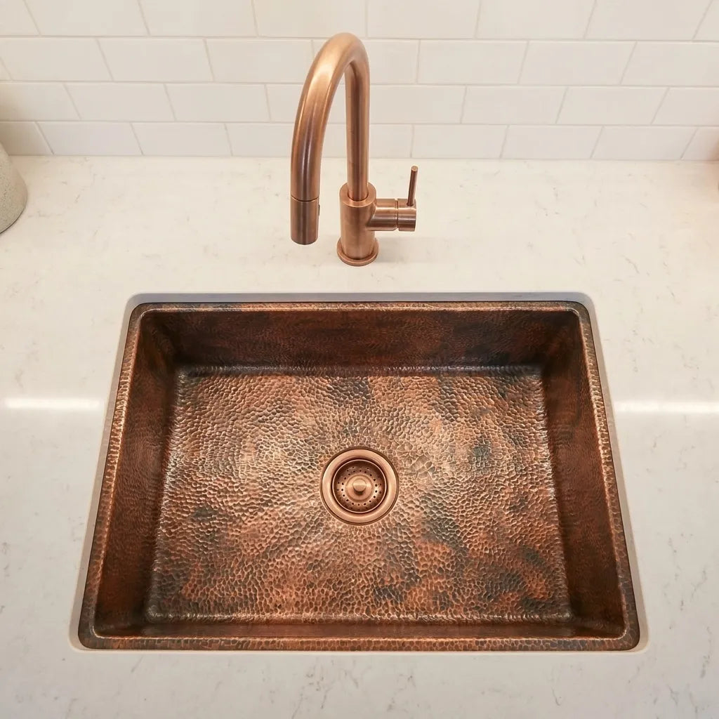 Hammered Aged Copper Undermount Kitchen Sink