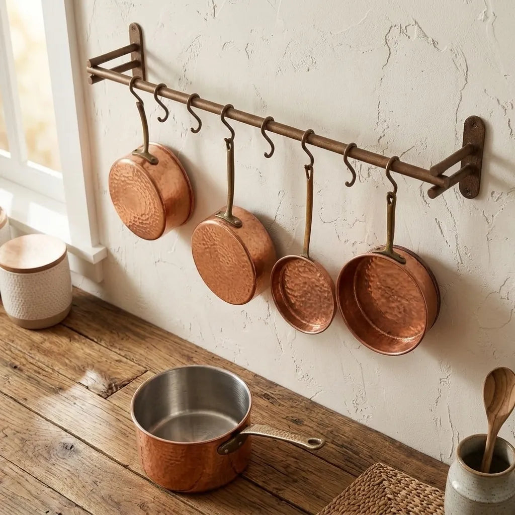 Handmade Copper Pot Rail with S Hooks – Farmhouse Wall Rack