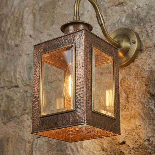 Handcrafted Copper Lantern Wall Sconce with Brass Gooseneck Arm