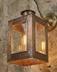 Handcrafted Copper Lantern Wall Sconce with Brass Gooseneck Arm
