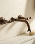 Handmade Patina Copper Wall Faucet with Dual Lever Handles