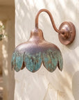 Verdigris Copper Flower Wall Sconce – Hammered Gooseneck Light