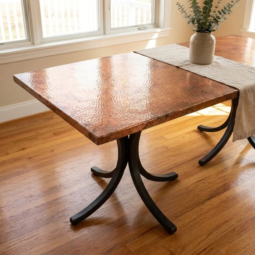 Handcrafted Hammered Copper Dining Table – Rustic Metal Top