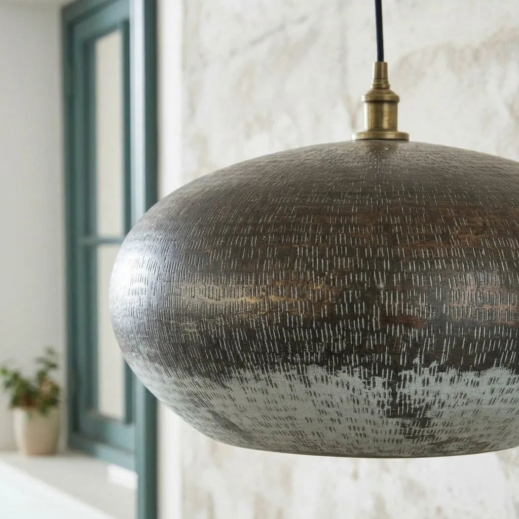 Handmade Oxidized Copper Pendant Light – Rustic Hammered Ceiling Lamp