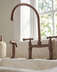 Aged Copper Bridge Kitchen Faucet with Side Sprayer