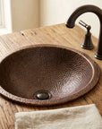 Hammered Copper Bathroom Sink Round Undermount Rustic Vanity Basin