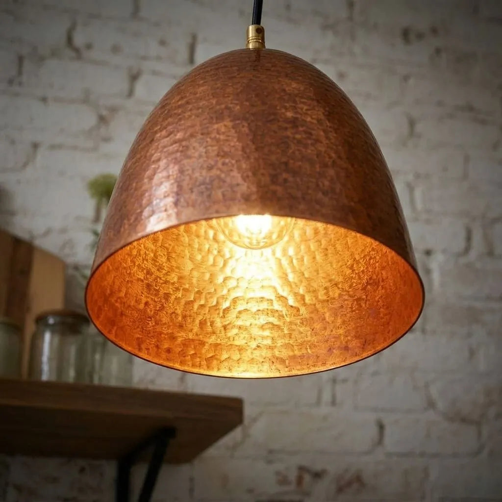 Set of 2 Handmade Hammered Copper Pendant Lights for Kitchen Island