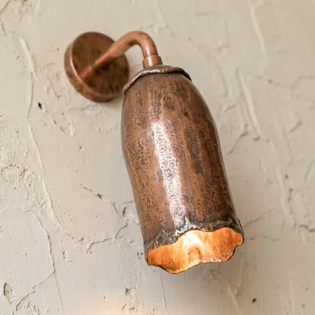 Handmade Aged Copper Cylinder Sconce – Rustic Wall Downlight