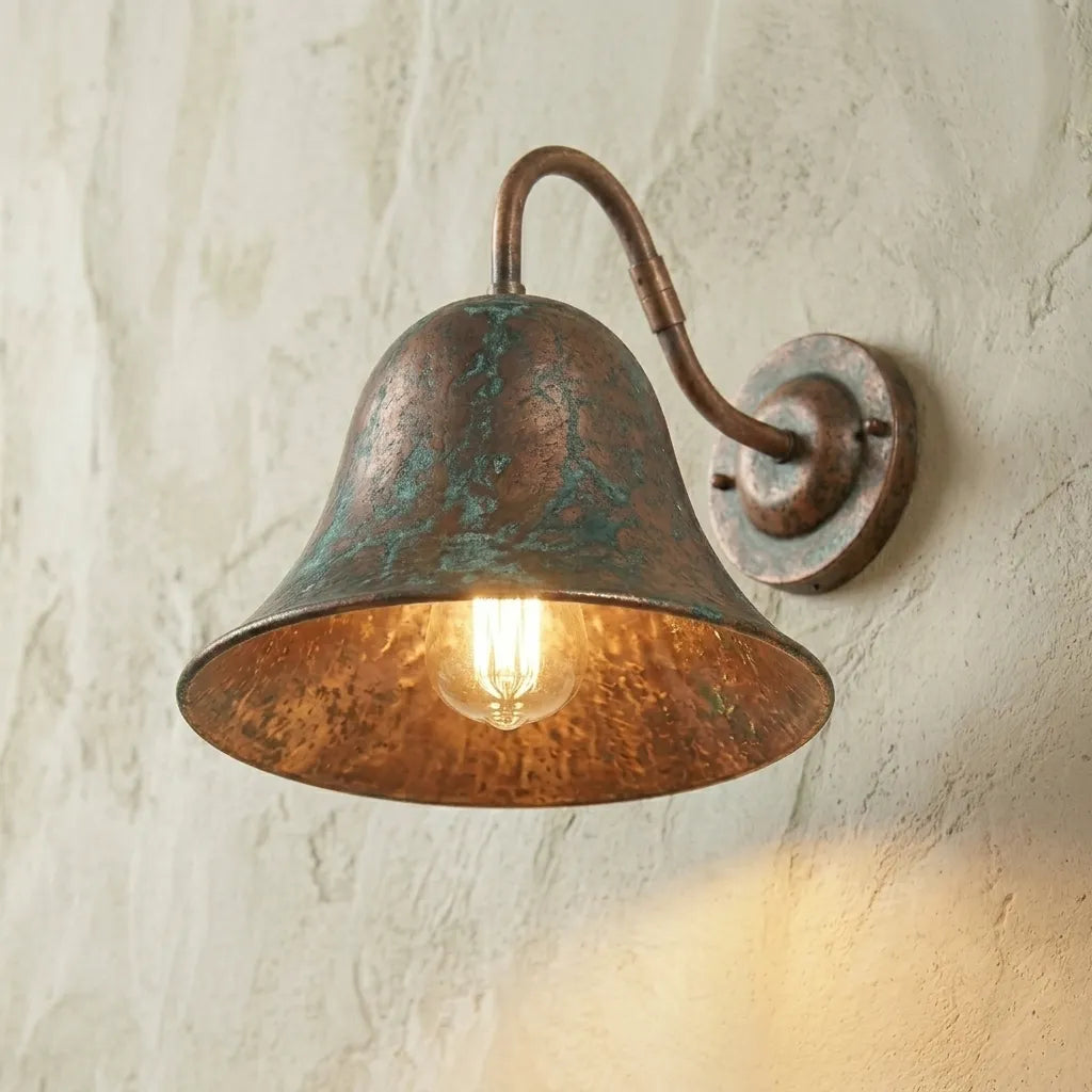 Aged Copper Bell Shade Wall Light – Rustic Sconce
