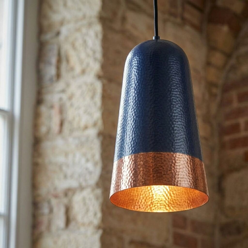 Handcrafted Black Hammered Copper Pendant Light for Kitchen Island