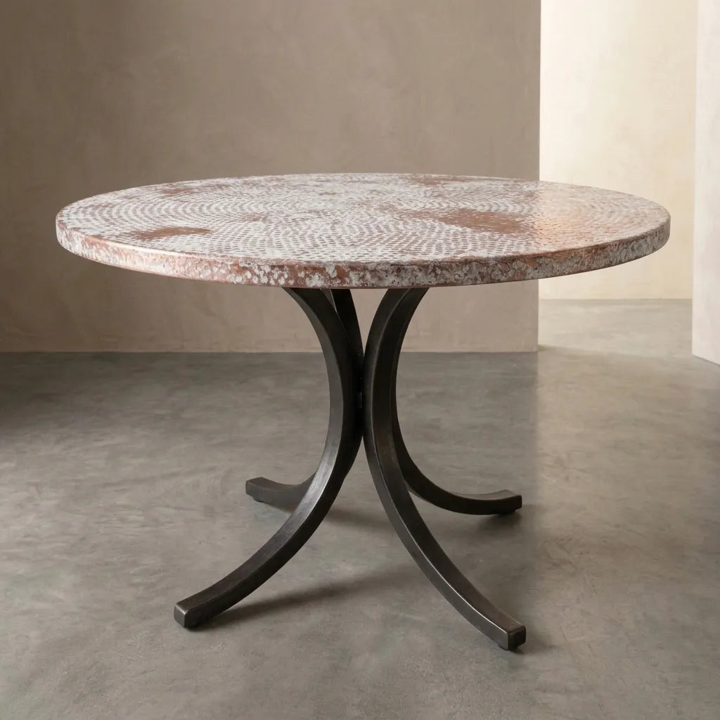 Round White Patina Copper Coffee Table
