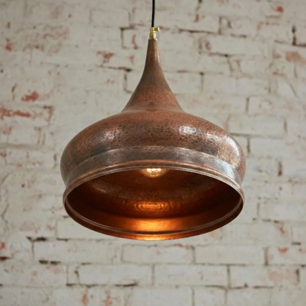 Handmade Copper Bell Pendant Light – Rustic Kitchen Island Lamp
