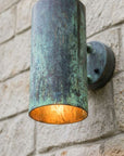 Handcrafted Verdigris Copper Outdoor Wall Sconce – Rustic Cylinder Light