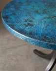 Blue Oxidized Copper Round Table with Curved Copper Base