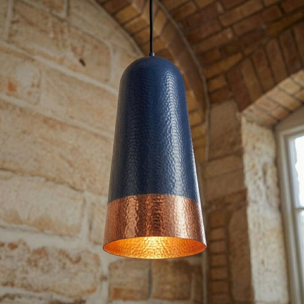 Handcrafted Black Hammered Copper Pendant Light for Kitchen Island