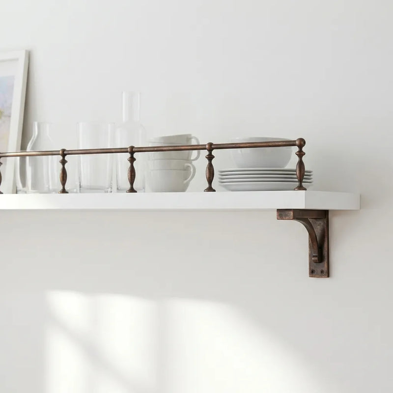 Handmade Aged Copper Gallery Rail for Kitchen Shelves