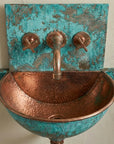 Verdigris Copper Wall Mount Sink with Rustic Faucet